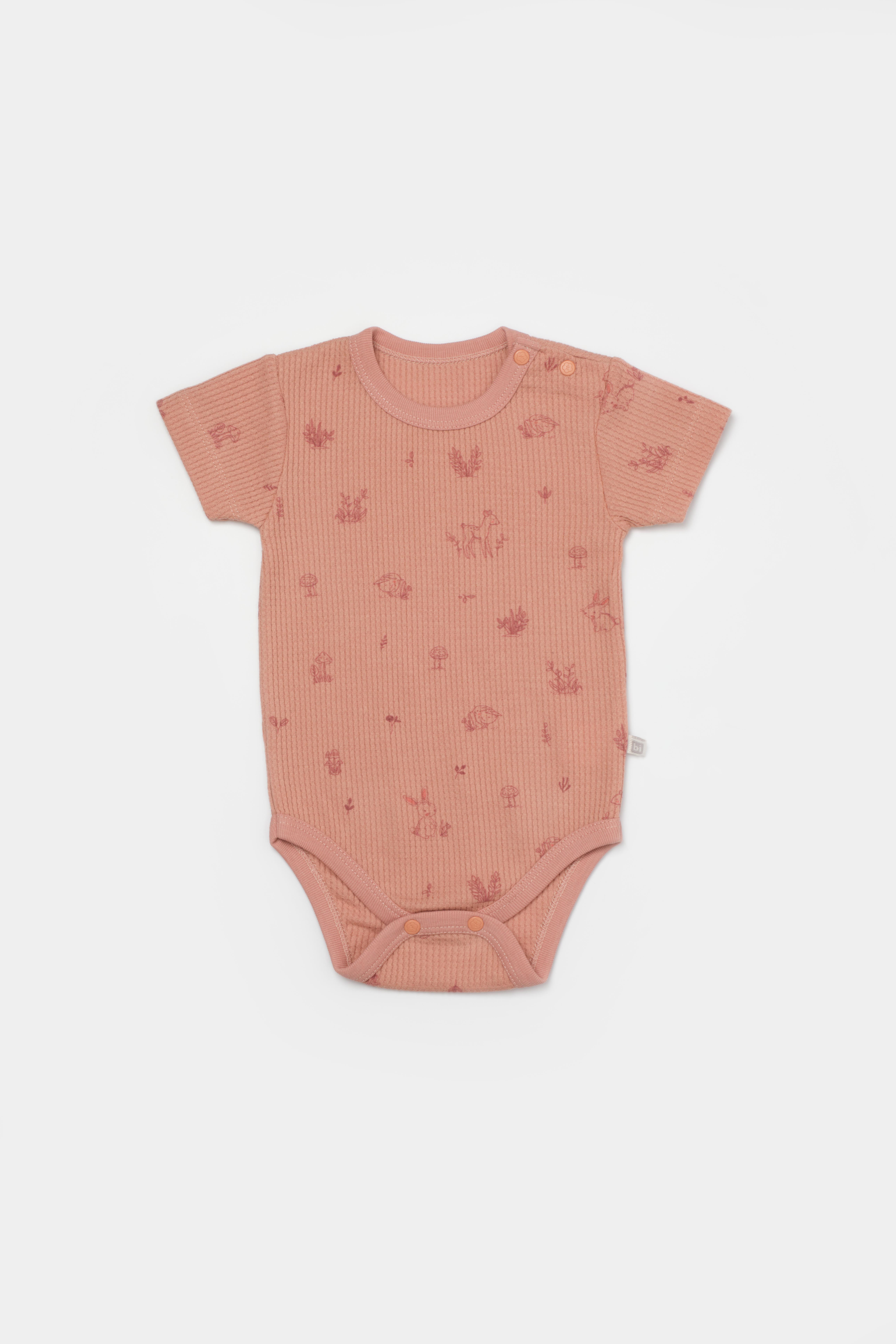 BİORGANİC WAFFLE DEER AND BIRD BODY SHORT SLEEVE ECRU-ROSE SET