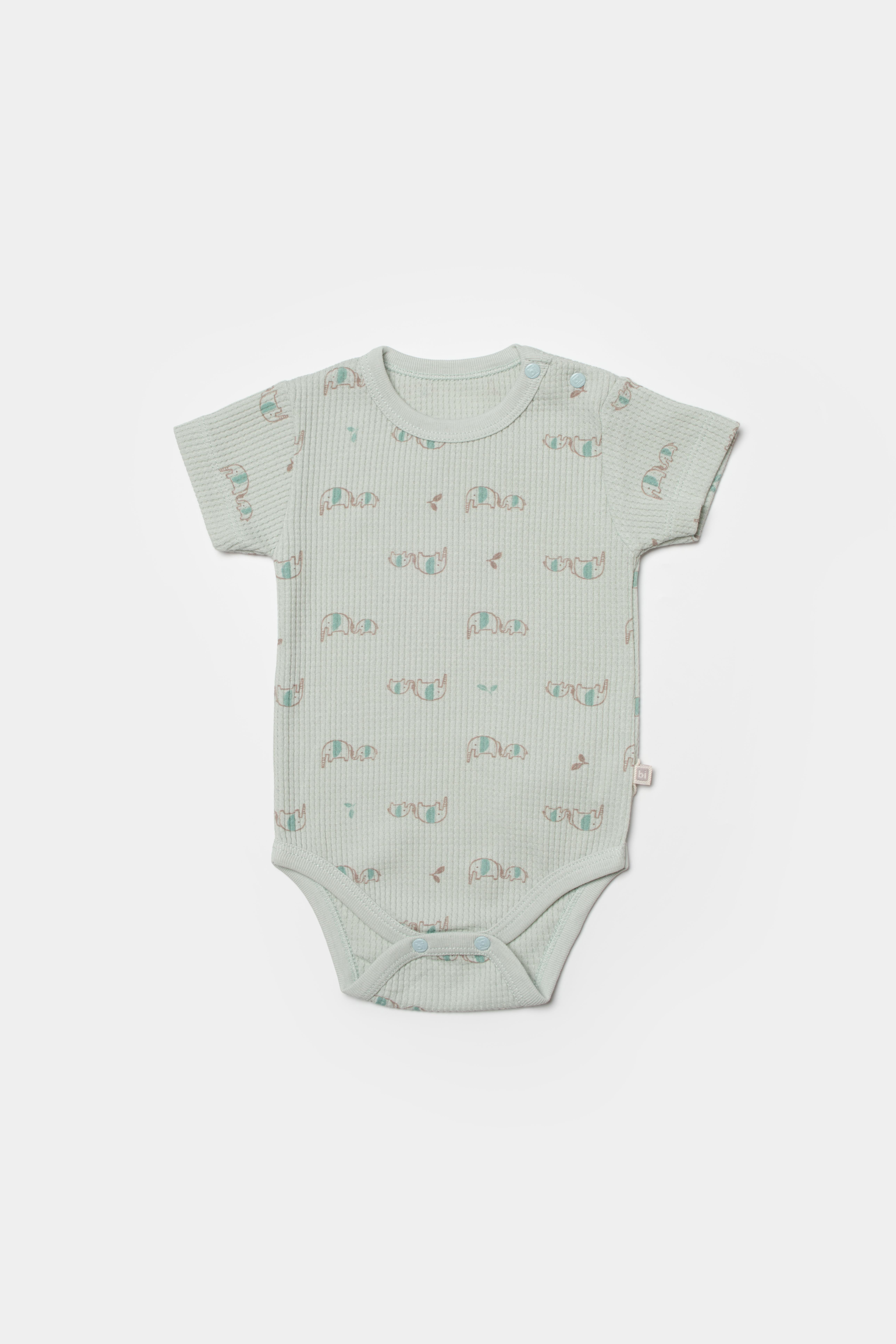 BİORGANİC WAFFLE I LOVE MY MAMA BODY SHORT SLEEVE BEIGE-MINT SET