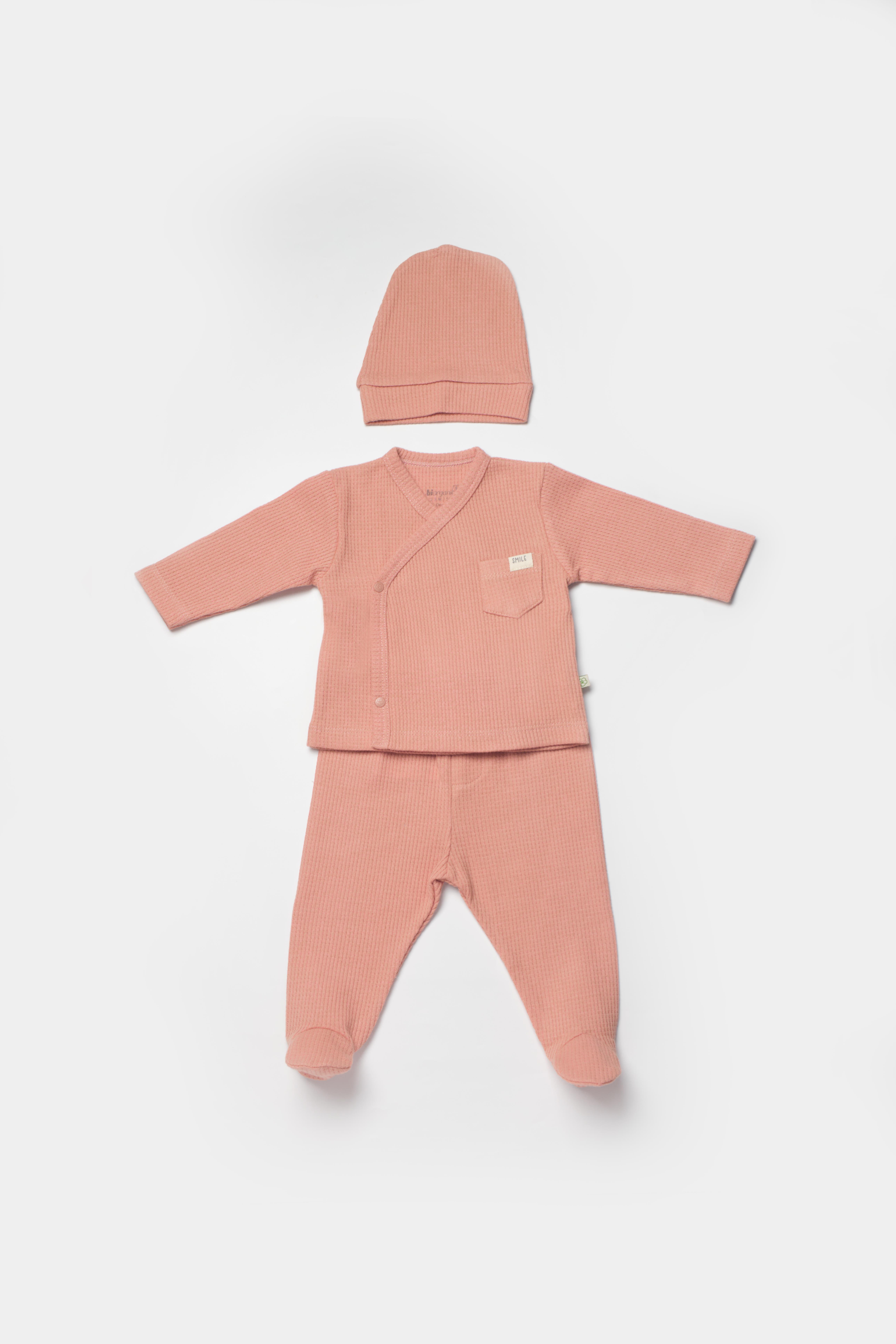 BİORGANİC WAFFLE SMİLE BABY SET 3 PCS RED BROWN SET