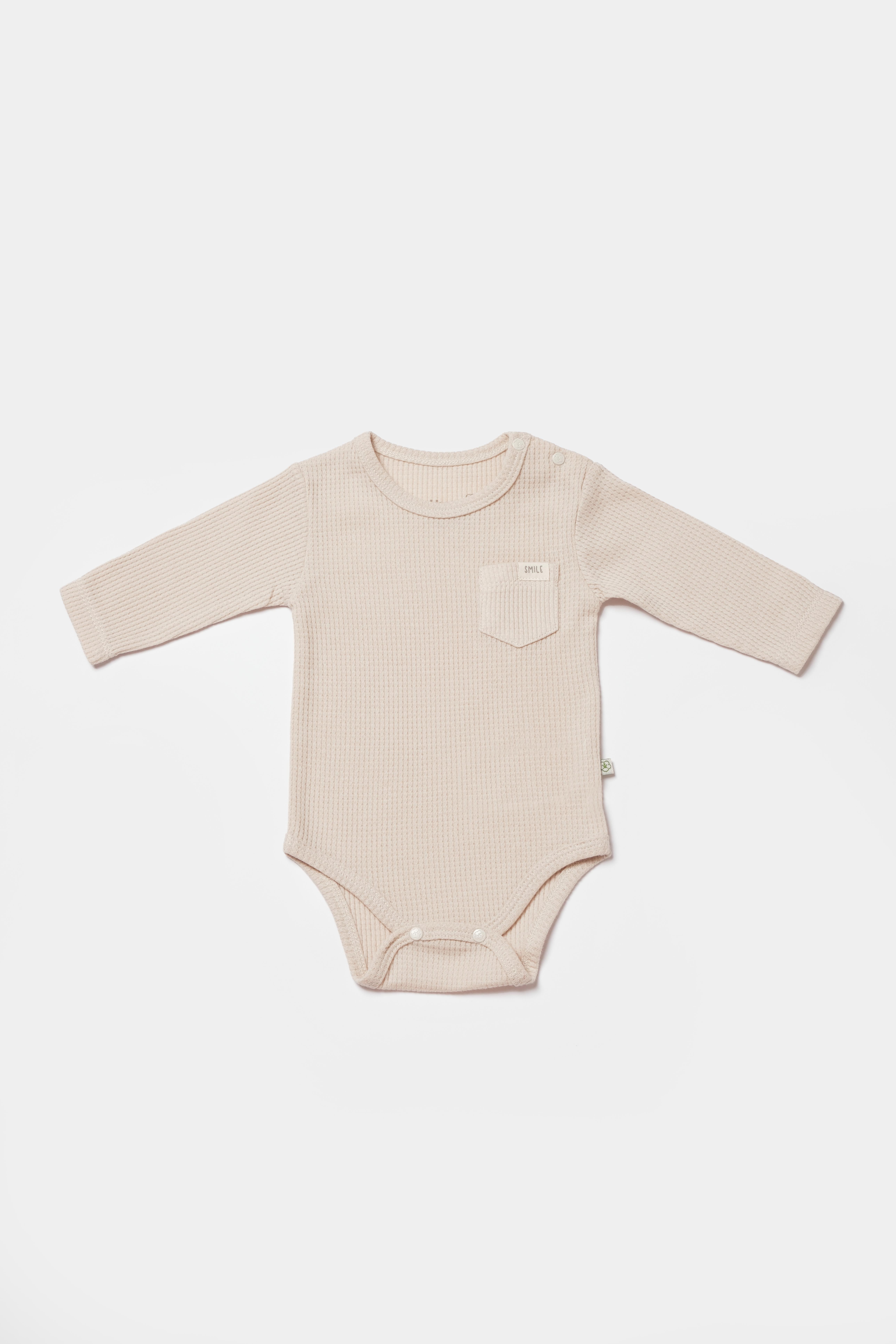 BİORGANİC WAFFLE SMILE BODY LONG SLEEVE BEIGE SET