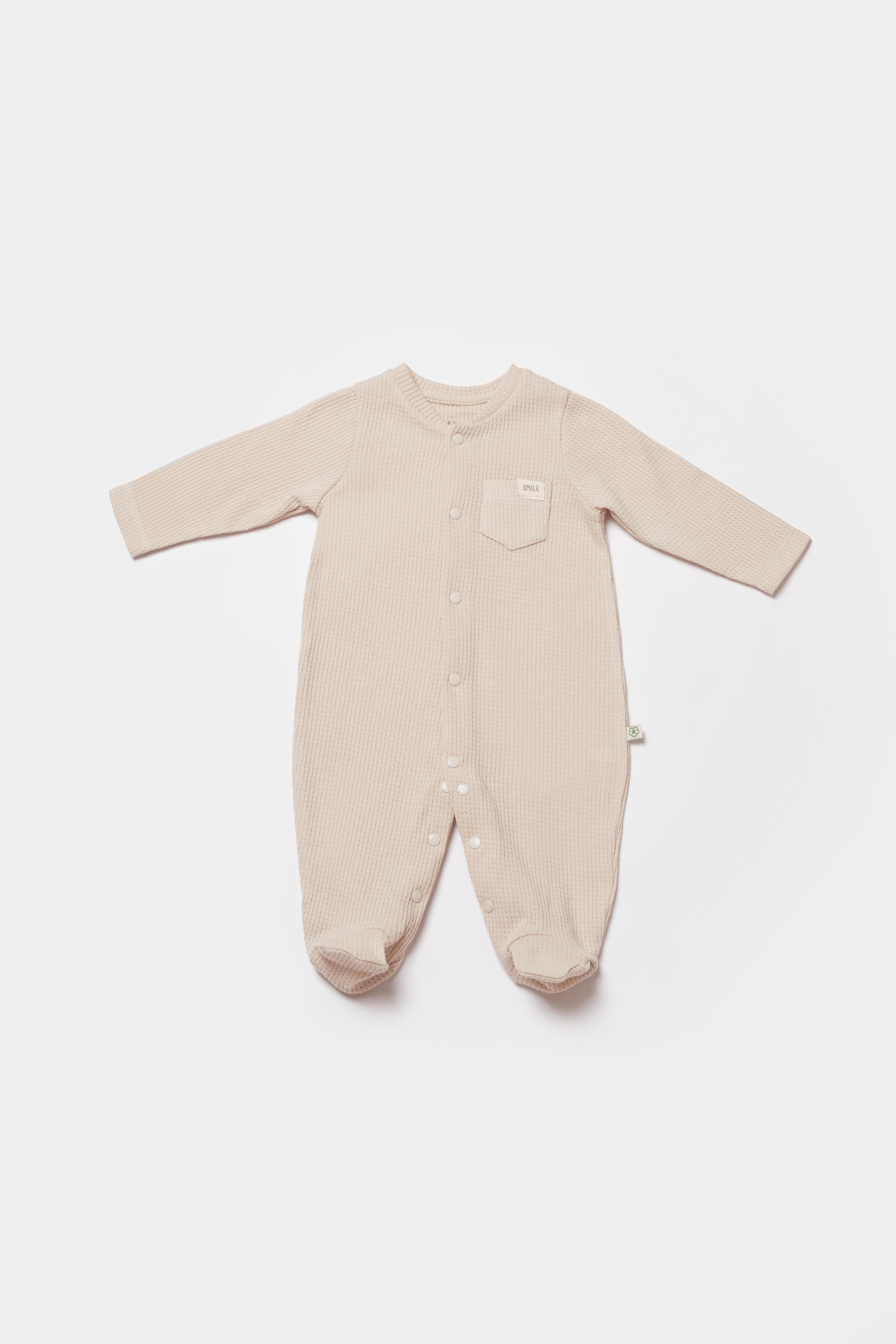 BİORGANİC WAFFLE SMILE OVERALLS BEIGE SET