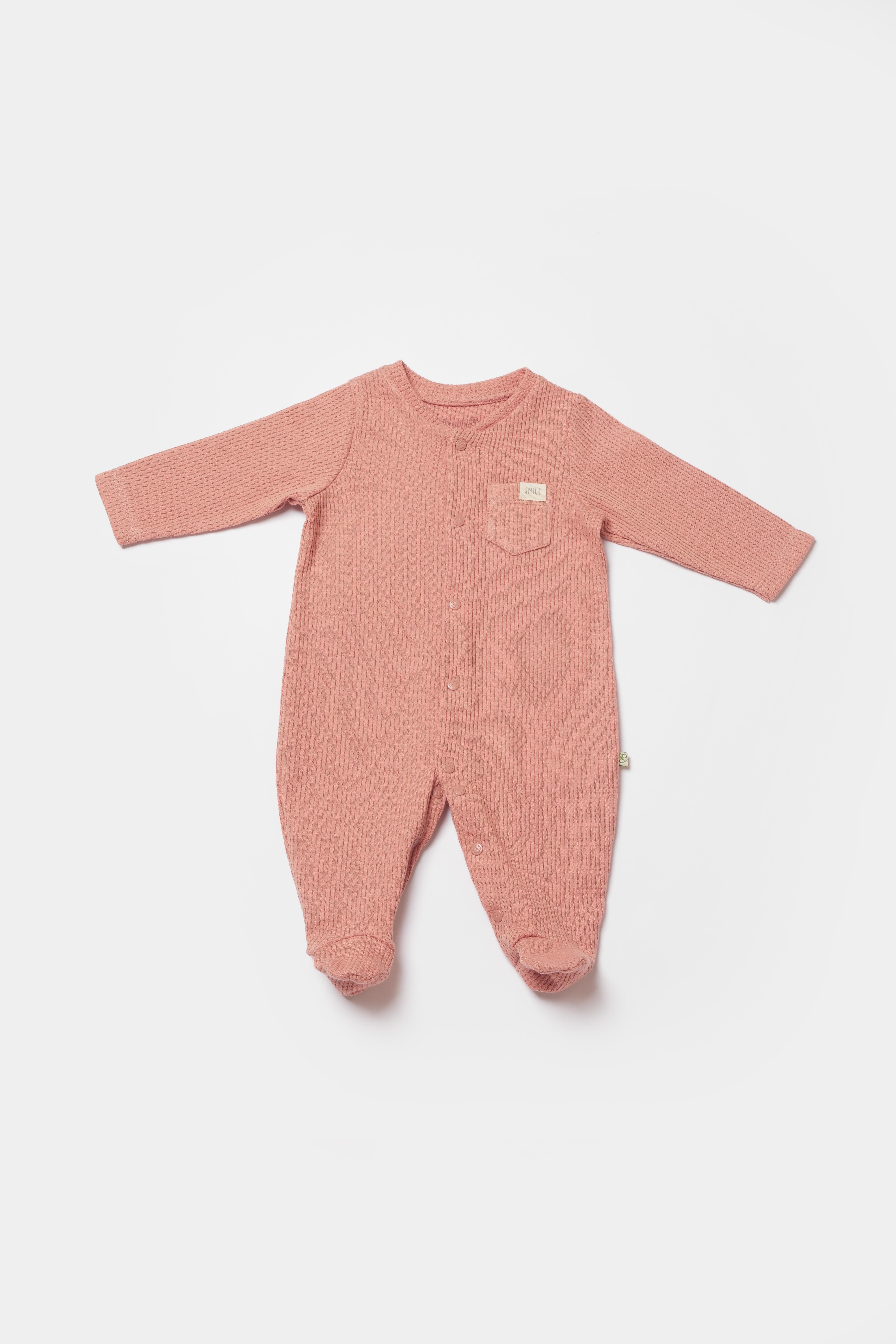 BİORGANİC WAFFLE SMILE OVERALLS RED BROWN SET