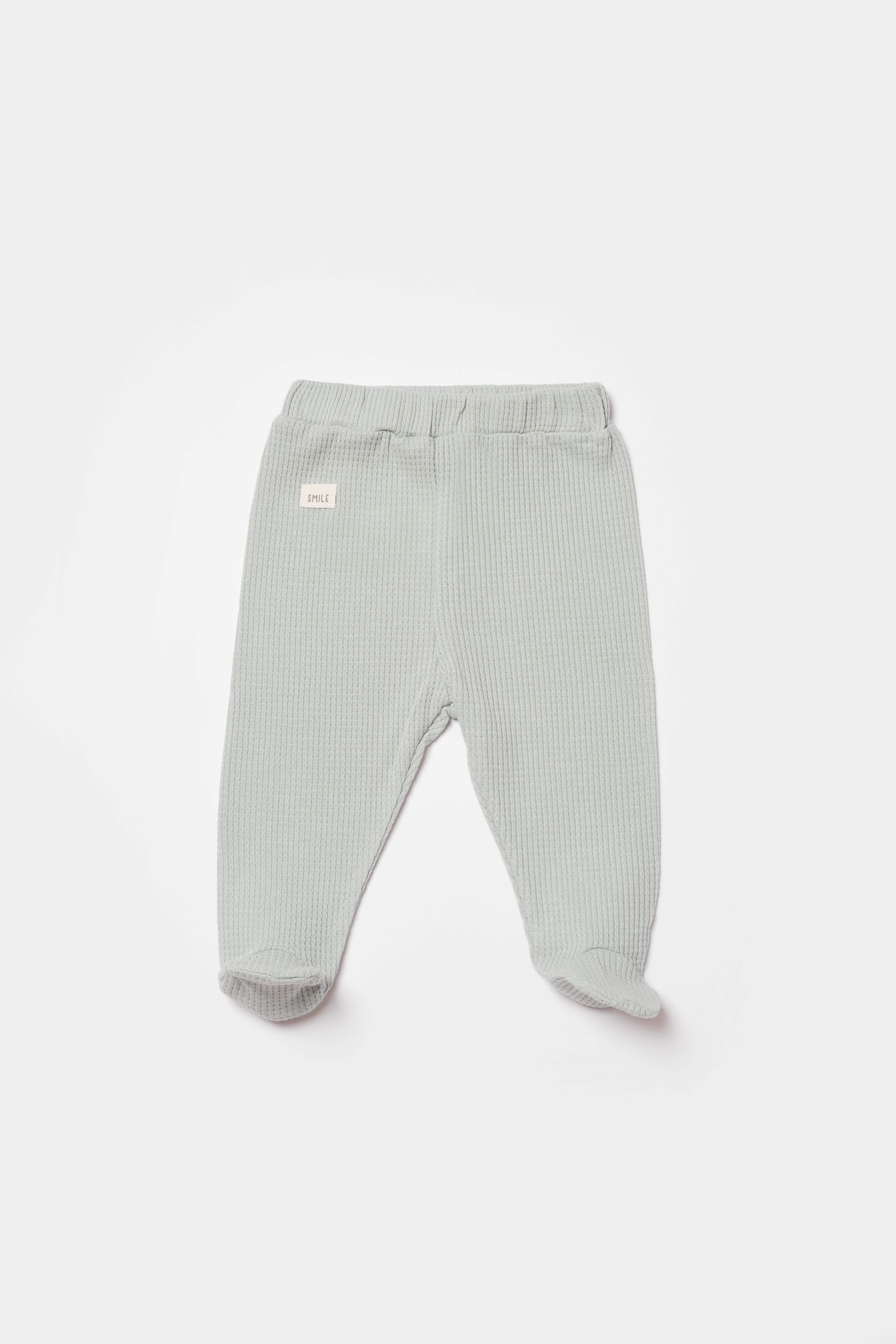 BİORGANİC WAFFLE SMILE TROUSERS WITH FEET MINT SET