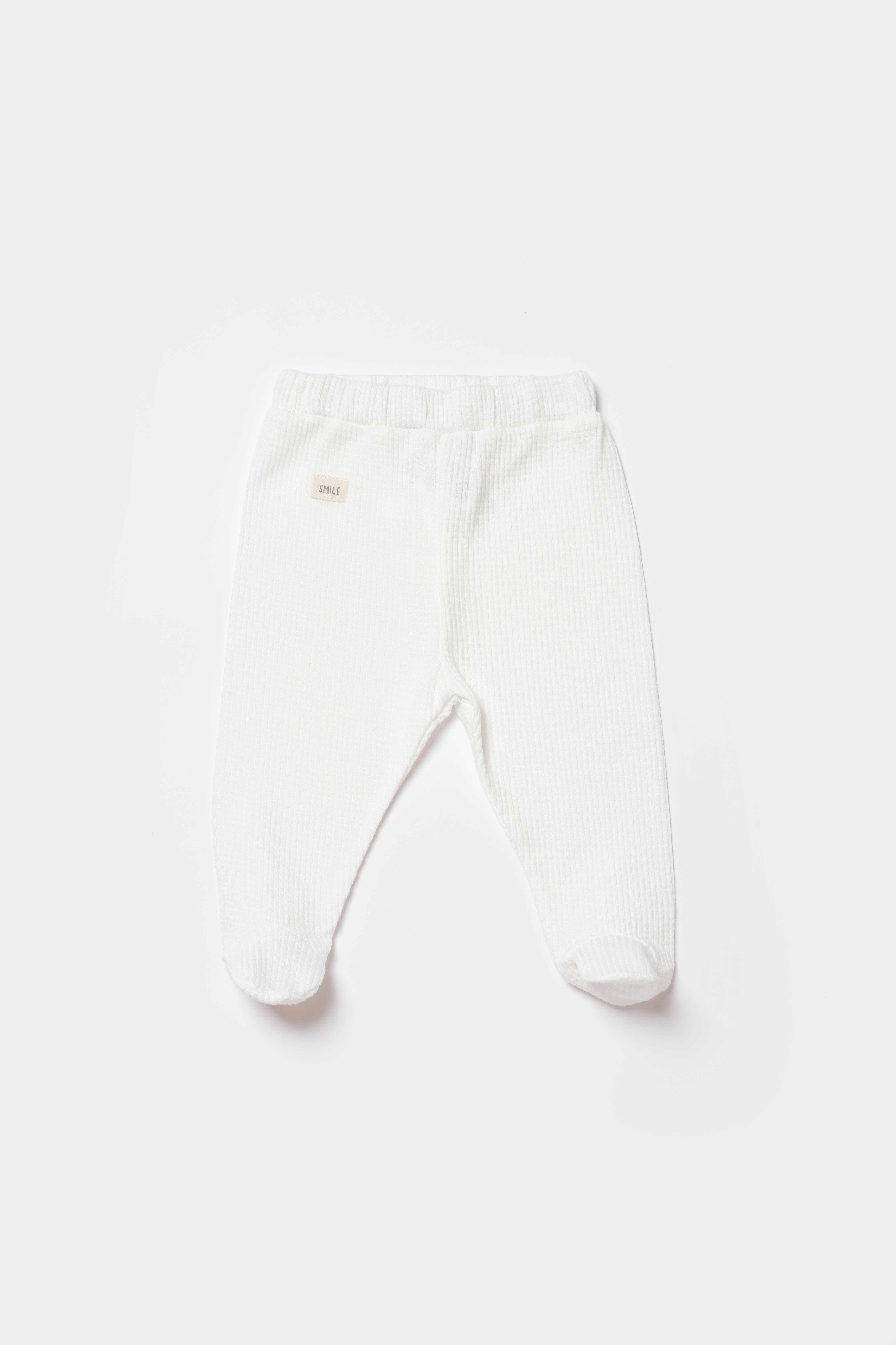 BİORGANİC WAFFLE SMILE TROUSERS WITH FEET ECRU SET