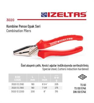 İzeltaş 180 mm Kombine Pense Opak Seri  3020 12 2180