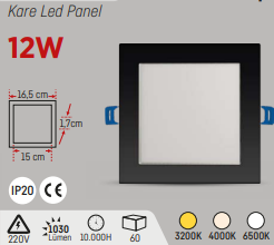 ALP 3212 12W Kare Siyah Kasa Sıva Altı Led Panel Fiyatları | Karaköy Depo