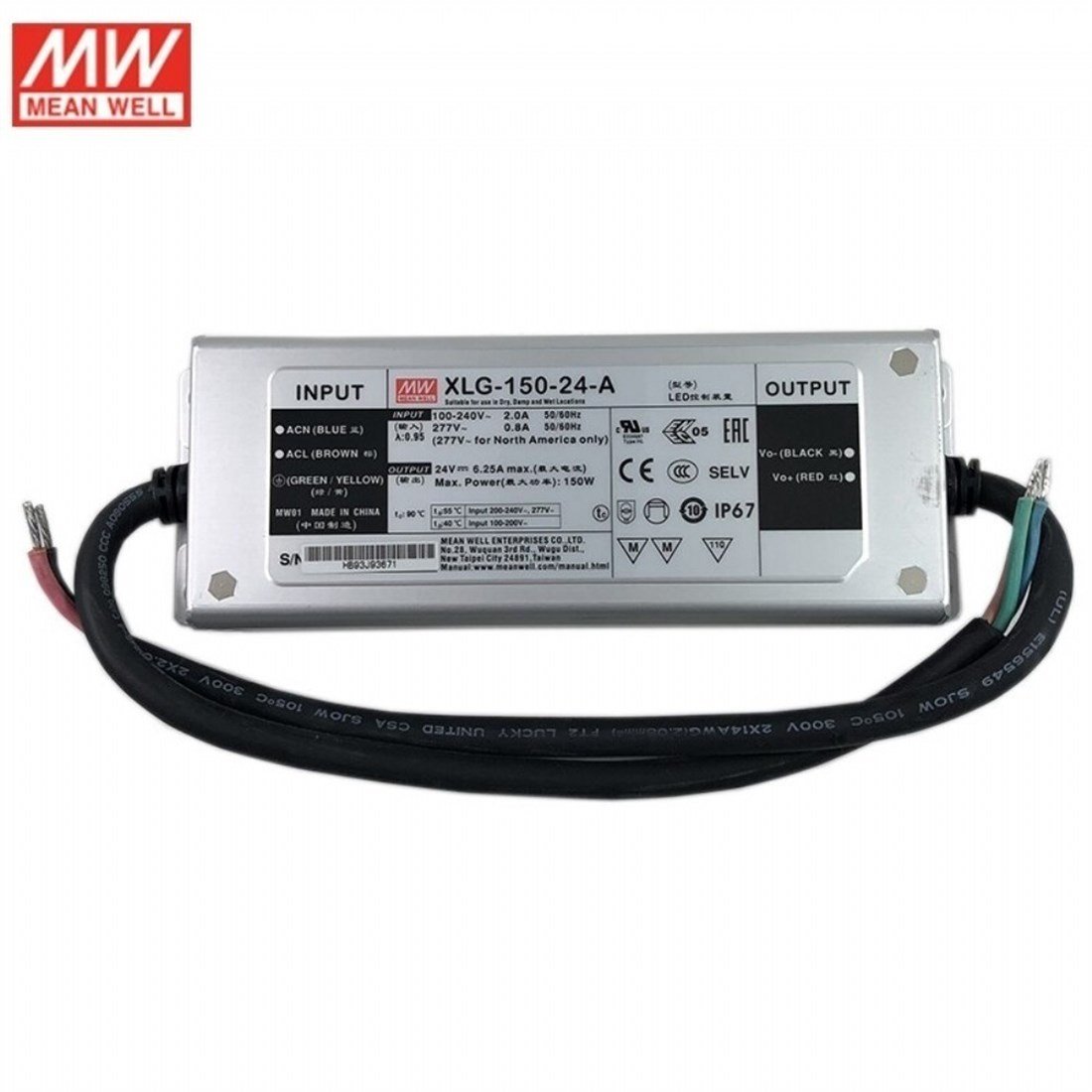 Mean Well XLG 150 24 A LED Driver 24V DC 150W Output 6.25A Dimmable