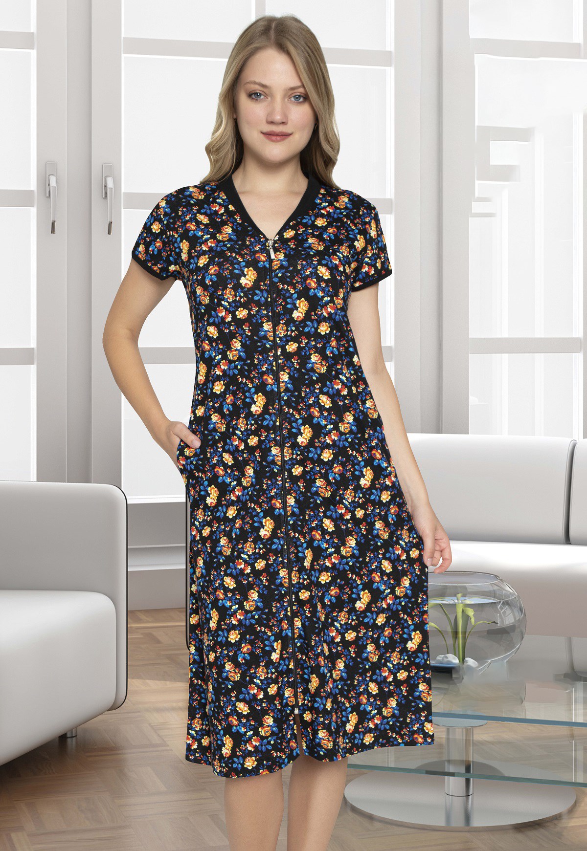 Esrateks Çiçekli Renkli Bayan Yazlık Elbise