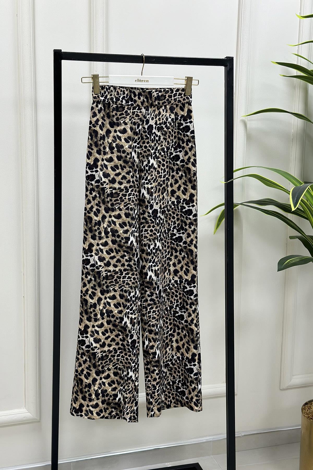 PantolonLeopar Desen Kadın Bol Paça Pantolon Leopar YSF 1530