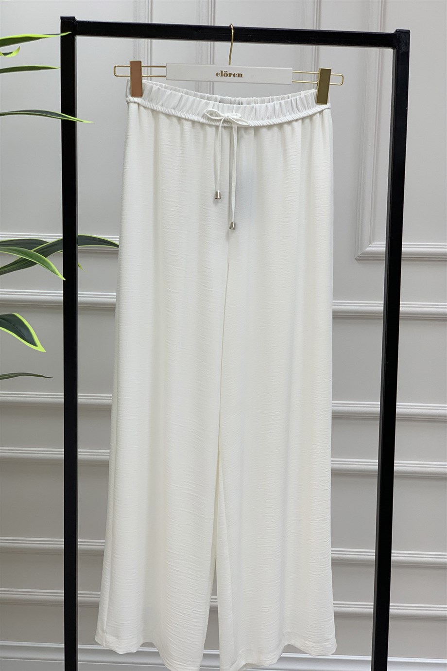 Ayrobin Kumaş Bol Paça Kadın Pantolon Beyaz 1167 - Elören Giyim