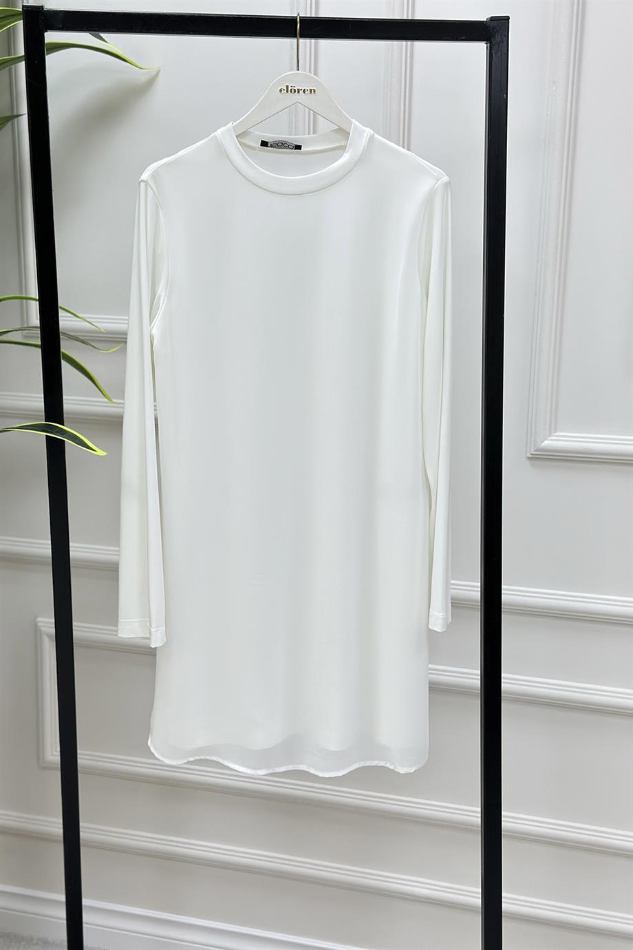 Önü Şifon Uzun Kol Kadın İçlik Beyaz 11581 - Elören Giyim