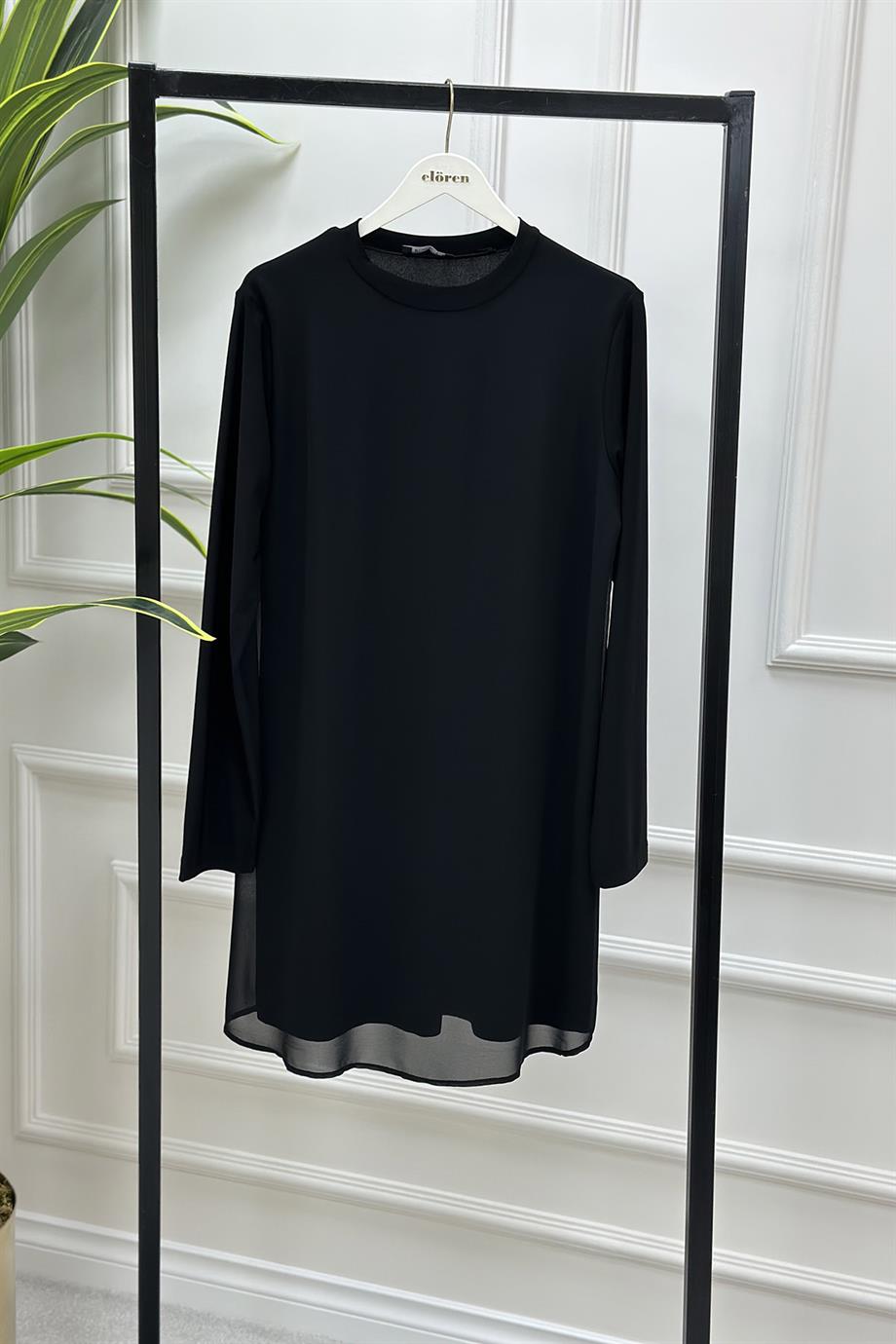 Önü Şifon Uzun Kol Kadın İçlik Siyah 11581 - Elören Giyim