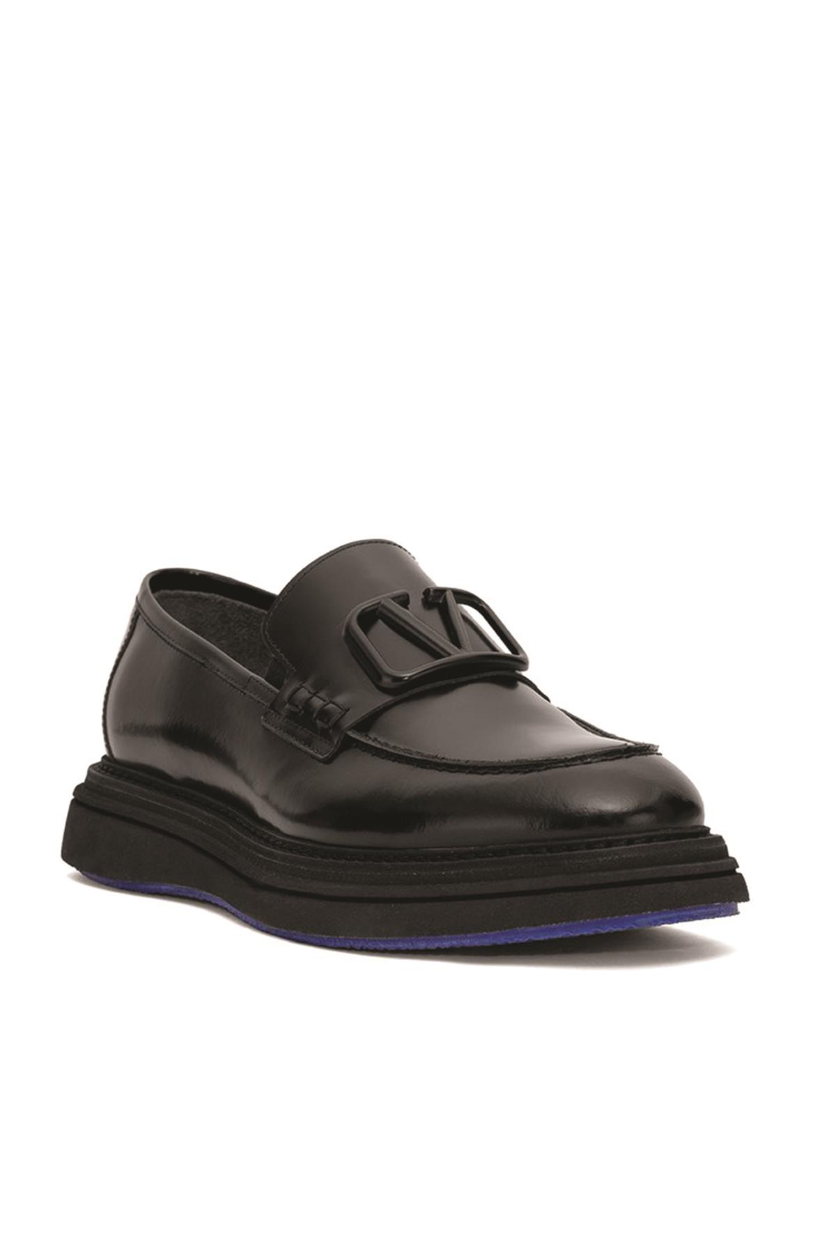 Luciano Bellini C22805 Erkek Loafer Ayakkabı - SİYAH RUGAN
