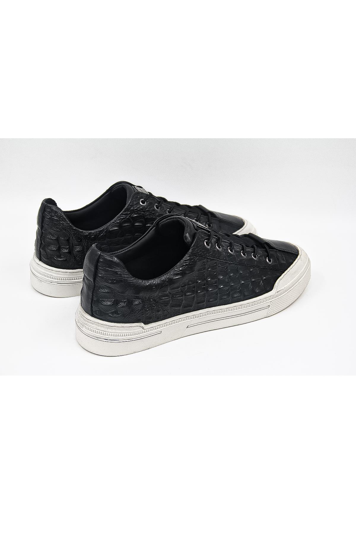 Luciano Bellini C28408 Erkek Casual Ayakkabı - SİYAH CROCO DERİ