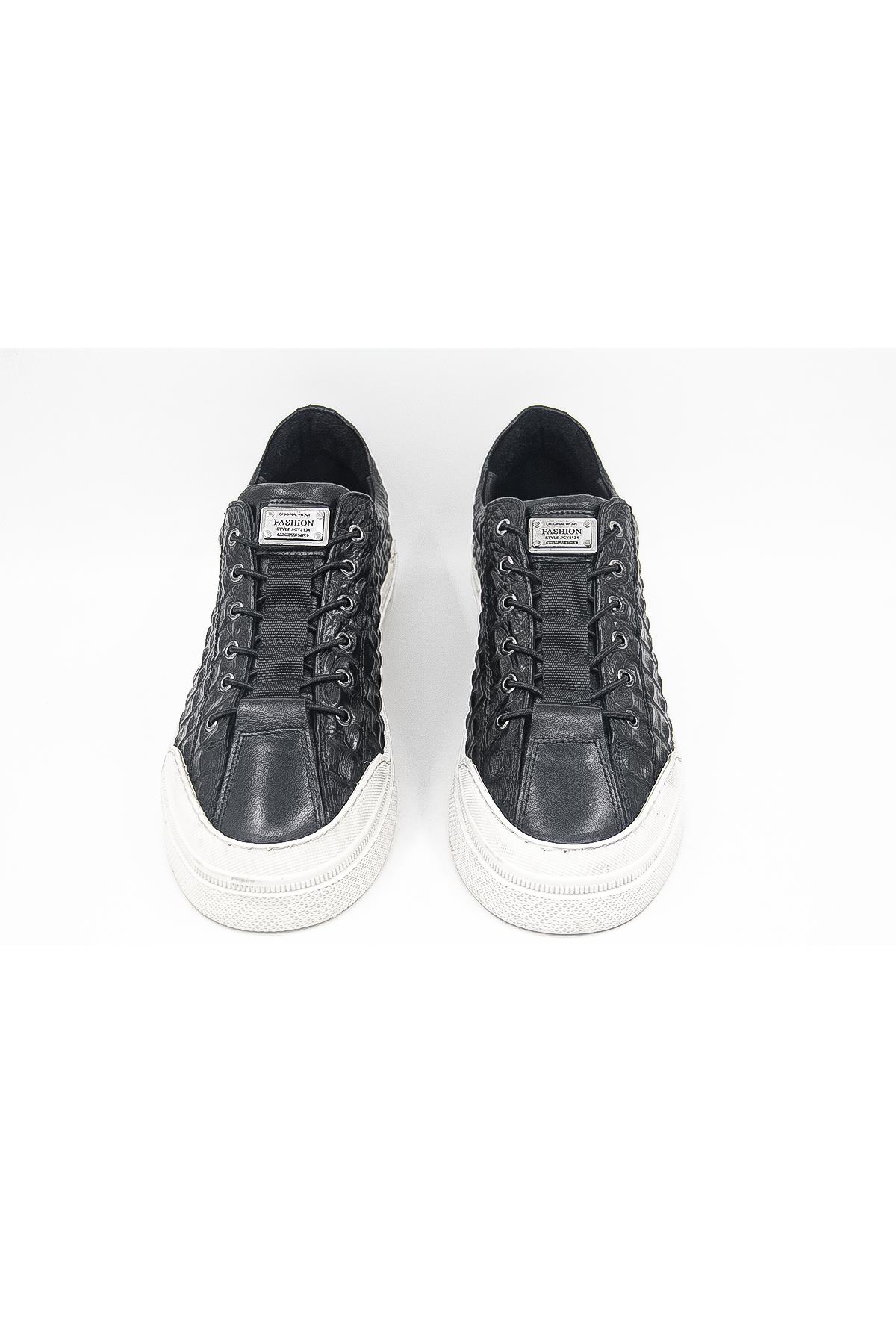 Luciano Bellini C28408 Erkek Casual Ayakkabı - SİYAH CROCO DERİ