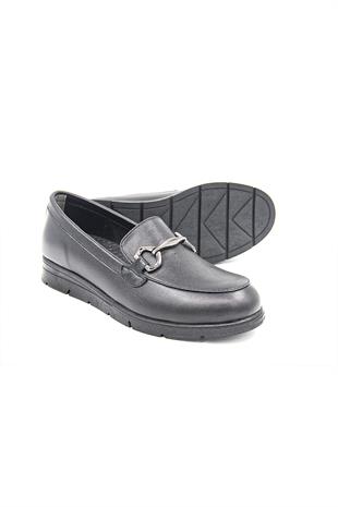 De Scario 449 Deri Toka Detaylı Kadın Loafer Ayakkabı - SİYAH