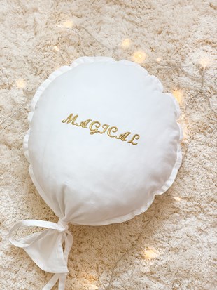 Magical Dekoratif Balon Yastık-  Kırık Beyaz Simli Altın