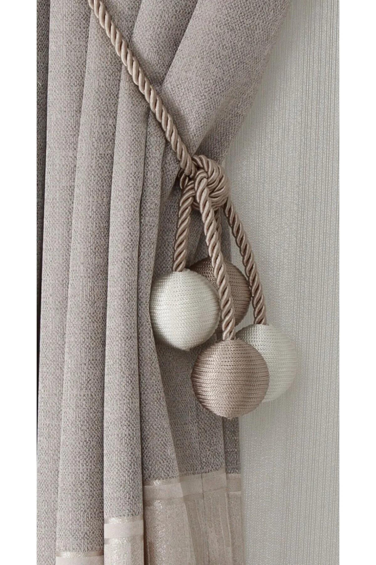 Lüks 4 Toplu İp Sarım Tavandan Asmalı Toplama Perde Aksesuarı (Braçol)