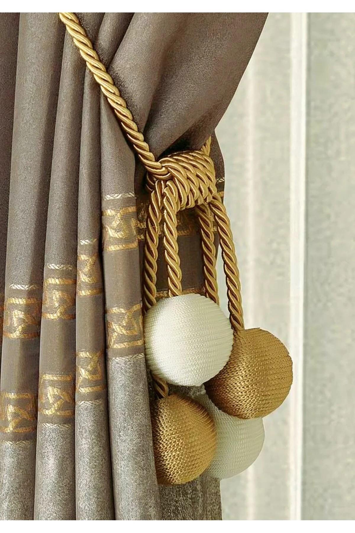 Lüks 4 Toplu İp Sarım Tavandan Asmalı Toplama Perde Aksesuarı (Braçol)