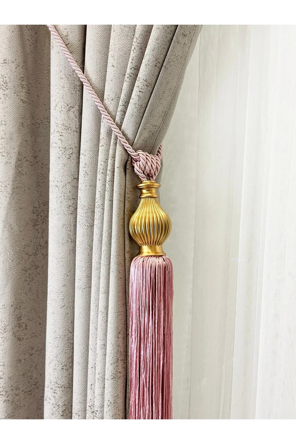 Lüks Topuz Detay Püskülllü Tavandan Asmalı Toplama Perde Aksesuarı (Braçol)