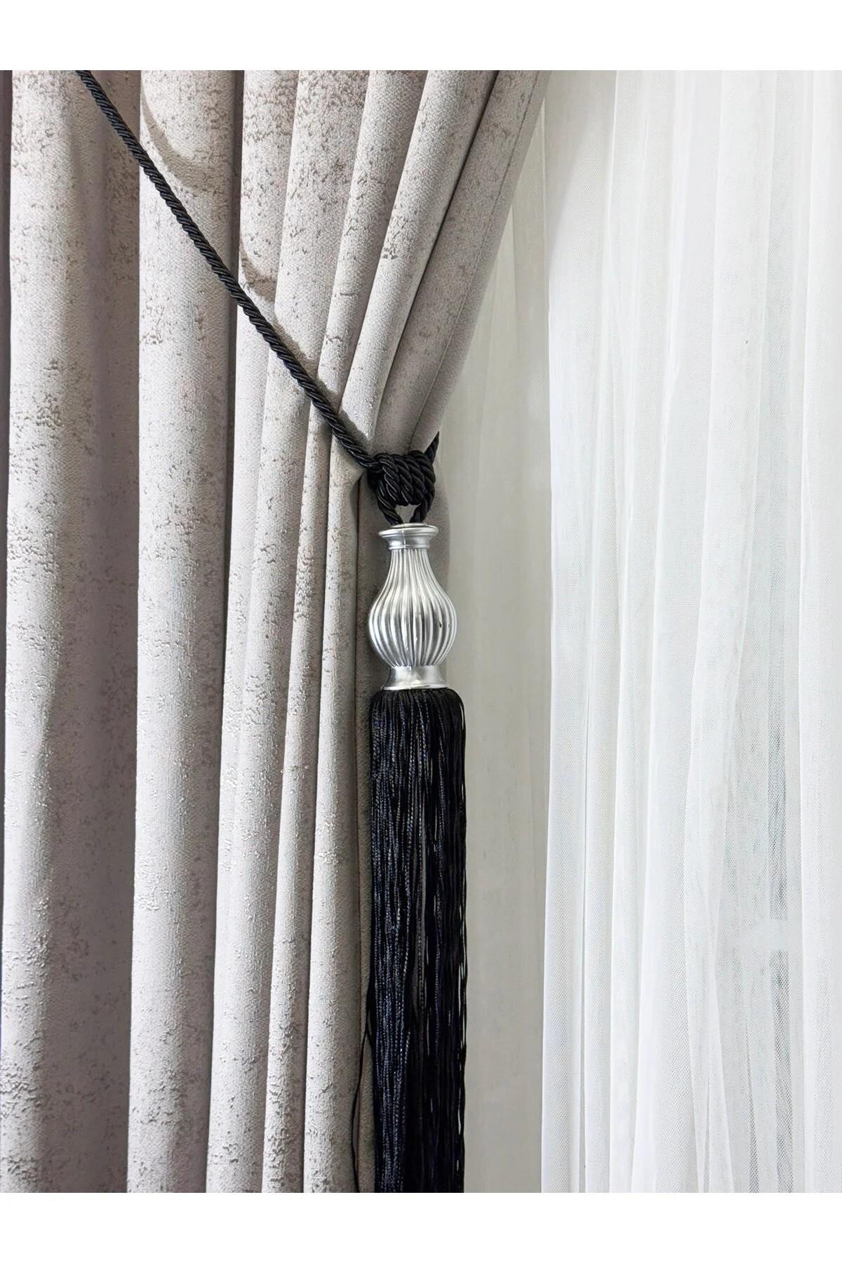 Lüks Topuz Detay Püskülllü Tavandan Asmalı Toplama Perde Aksesuarı (Braçol)