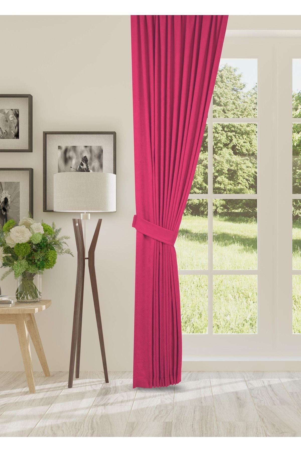 Fuşya Kadife Seyrek Pileli Fon Perde (1x2)