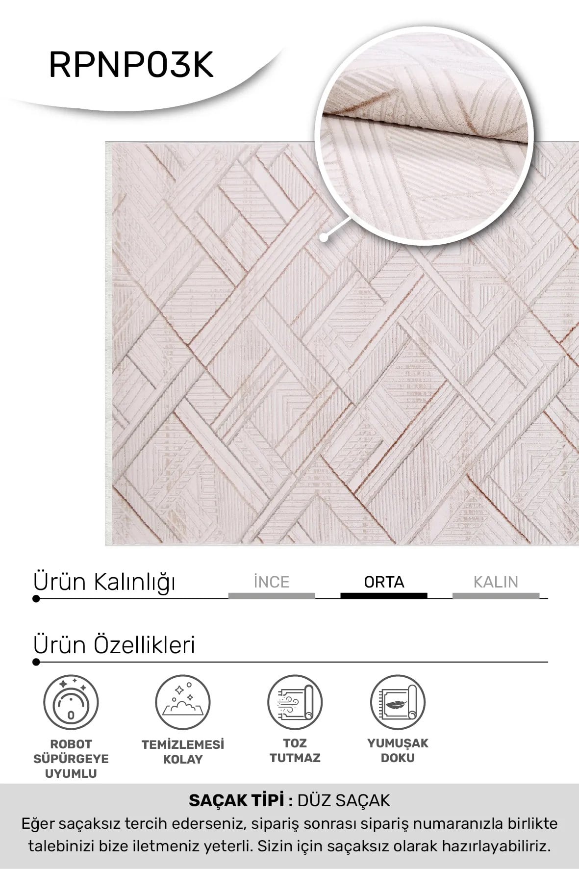 BONAPARTE-Vizon/Krem- Özel Ölçü-Salon , Oturma Odası ve Koridor Halısı-Robot Süpürge Uyumlu-Kolay Temizlenebilir-Uygun Fiyat