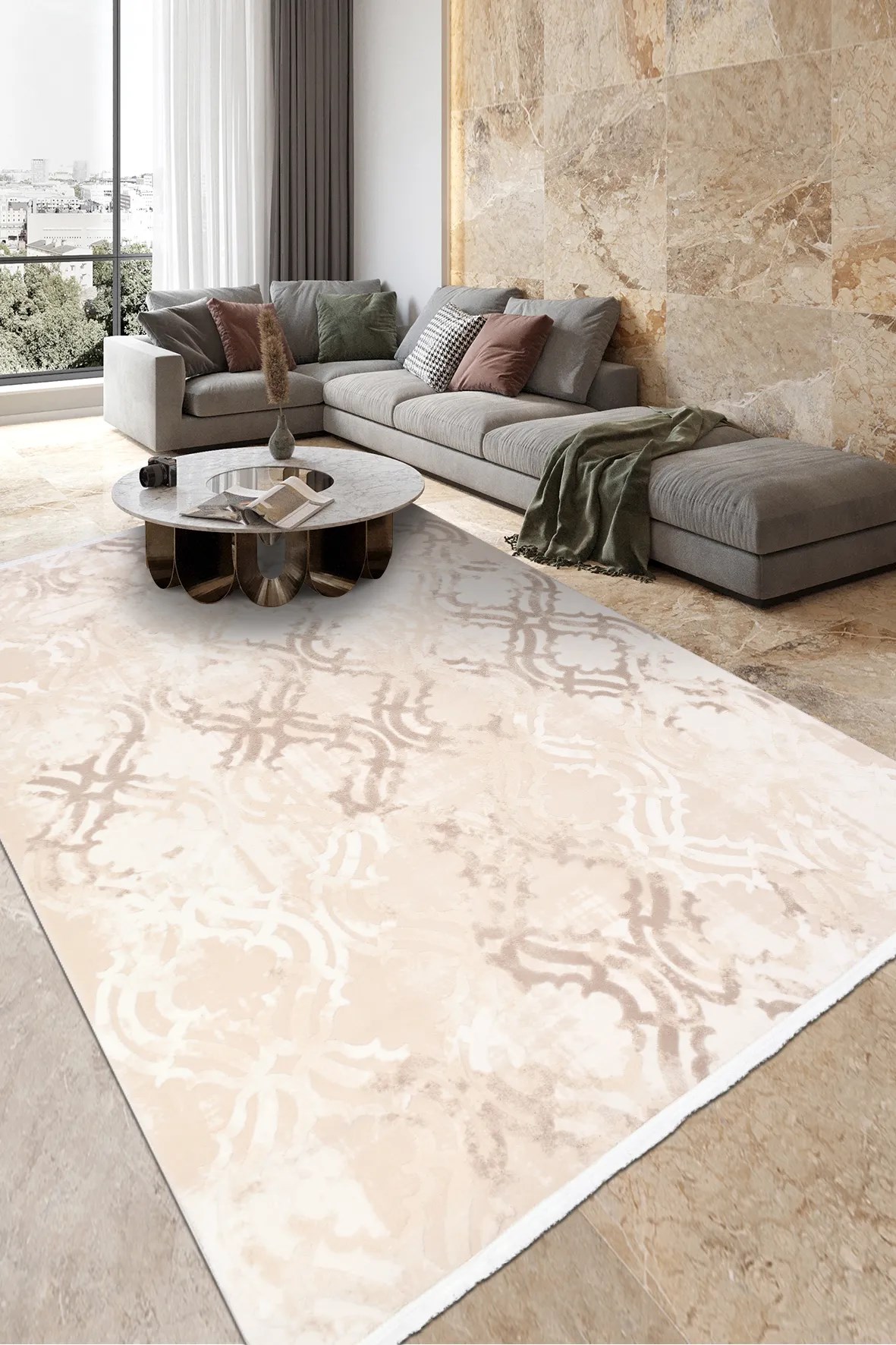 GASPİNA-Vizon/Kahve - Özel Ölçü-Salon, Oturma Odası ve Koridor Halısı-Robot Süpürgeye Uyumlu-Kolay Temizlenebilir-Uygun Fiyat