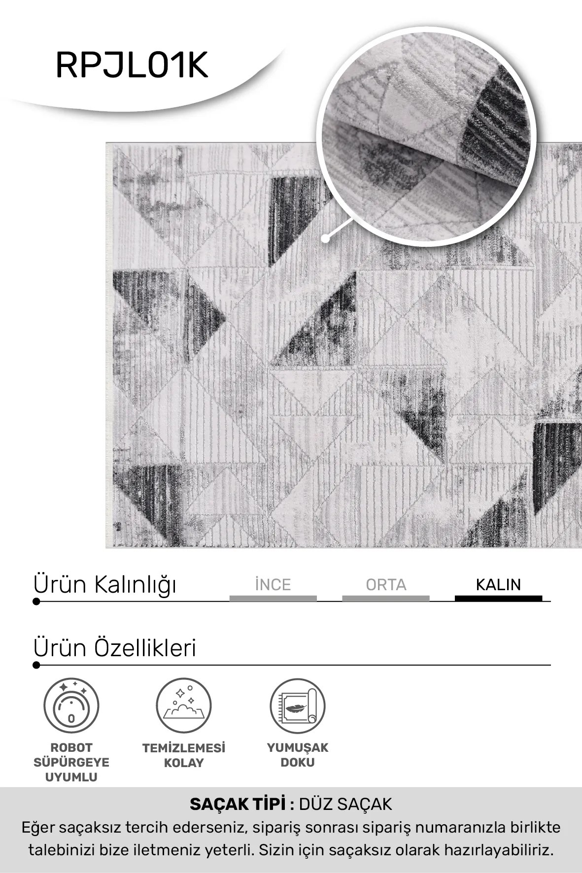 JALURA-Gri/Siyah- Özel Ölçü-Salon,Oturma Odası, Koridor Halısı-Robot Süpürgeye Uyumlu-Kolay Temizlenebilir-Uygun Fiyat