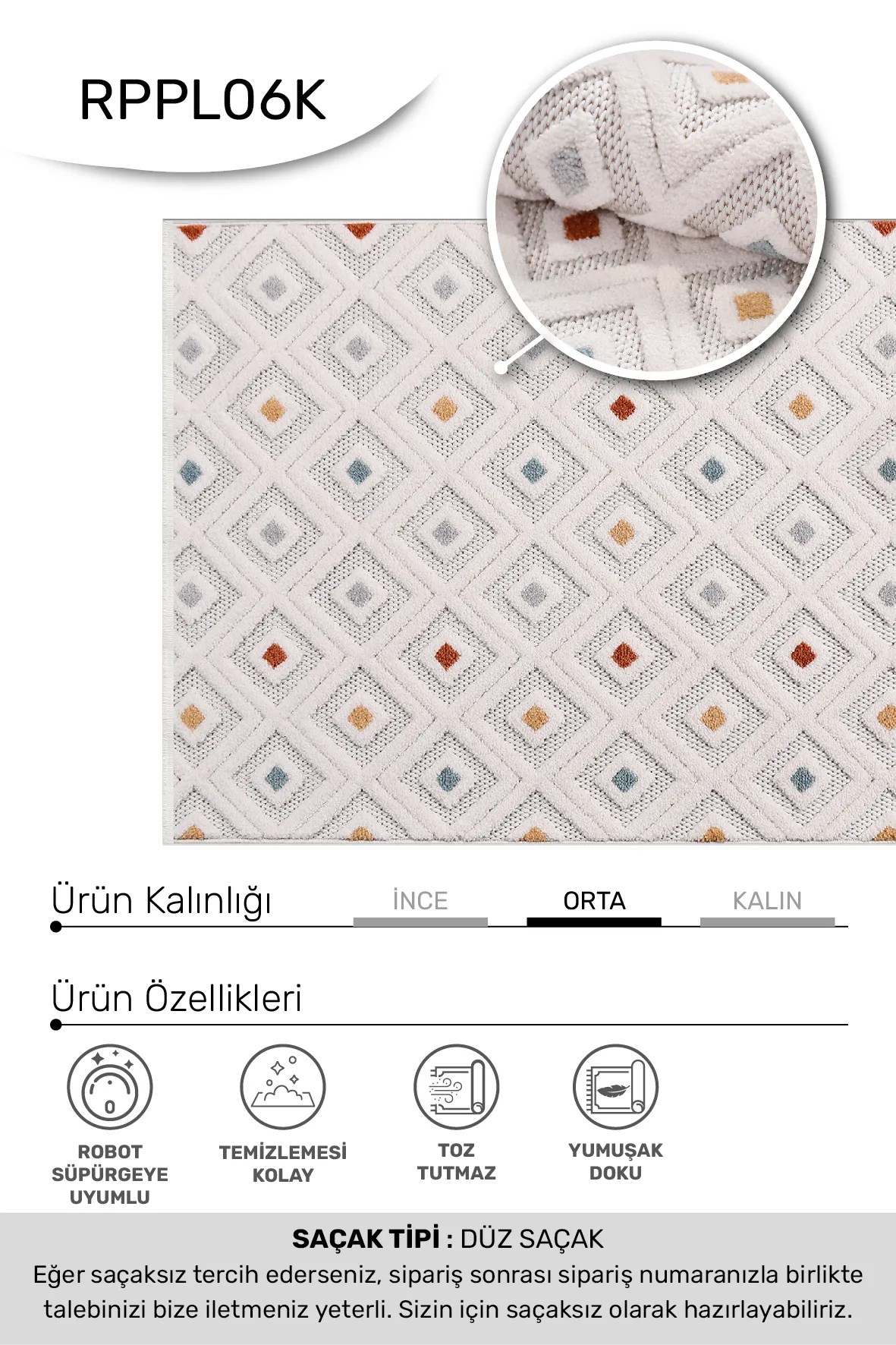 MASAL-Beyaz/Turuncu,Mavi - Özel Ölçü- Oturma Odası, Koridor, Yatak Odası Halısı- Robot Süpürgeye Uyumlu-Kolay Temizlenebilir- Uygun Fiyat