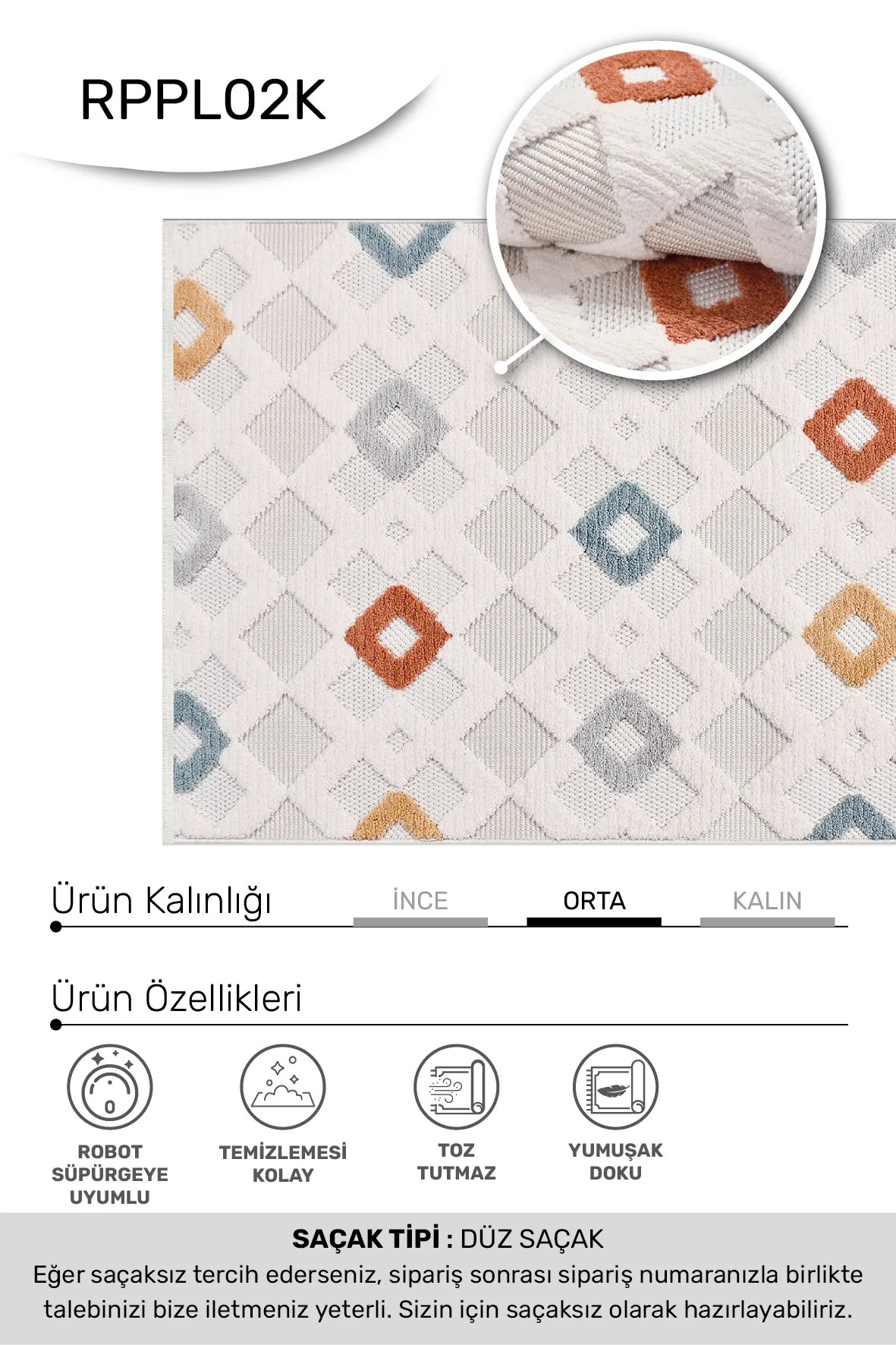 MASAL-Beyaz/Turuncu,Mavi,Bej- Özel Ölçü- Oturma Odası, Koridor, Yatak Odası Halısı- Robot Süpürgeye Uyumlu-Kolay Temizlenebilir- Uygun Fiyat