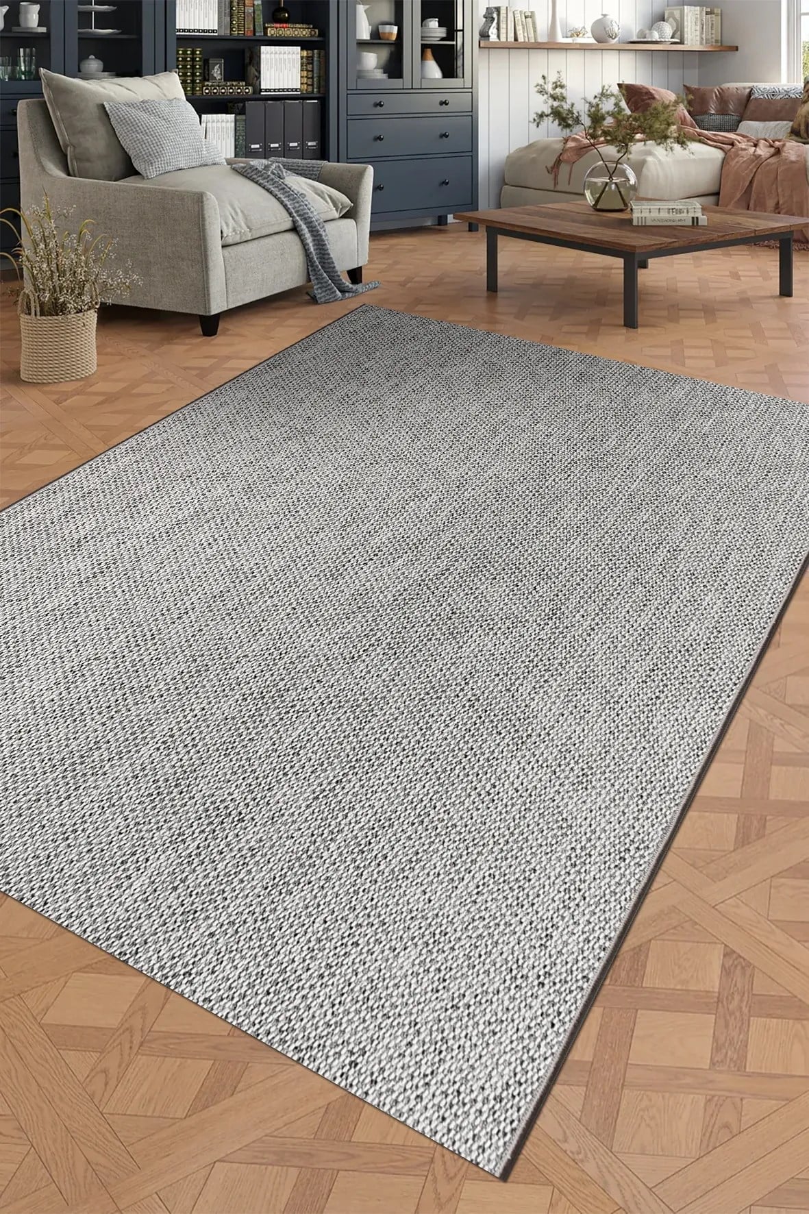 MİLA -Beyaz/Antrasit  -Özel Ölçü-Mutfak,Koridor-Kaydırmaz Taban- Robot Süpürgeye Uyumlu-Kolay temizlenebilir-Sisal - Uygun Fiyat