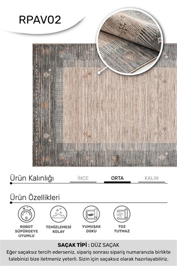 AVEN -Gri / Vizon -Oturma Odası,Salon- Robot Süpürgeye Uyumlu -Kolay Temizlenebilir