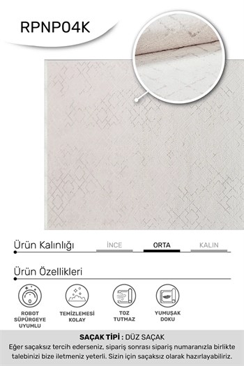 BONAPARTE-Beyaz- Özel Ölçü-Salon , Oturma Odası ve Koridor Halısı-Robot Süpürge Uyumlu-Kolay Temizlenebilir-Uygun Fiyat