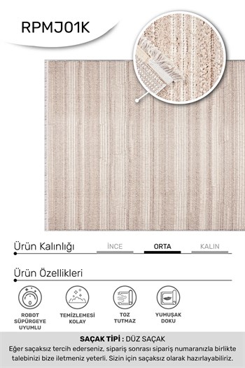 MARGİN-Vizon/Beyaz- Özel Ölçü- Oturma Odası, Koridor, Yatak Odası Halısı- Robot Süpürgeye Uyumlu-Kolay Temizlenebilir- Uygun Fiyat