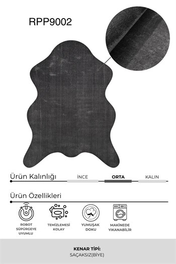 POLY Peluş Post Şeklinde Halı- Antrasit - Salon-Antre-Oturma Odası-Yumuşak-Kaymaz Taban-Yıkanabilir–Modern-Uygun Fiyat