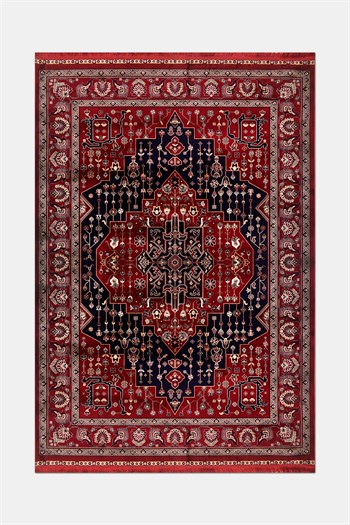 TALYA- Kırmızı / Lacivert - Sabit Ölçü- Oturma Odası,Salon - Robot Süpürgeye Uyumlu-Kolay Temizlenebilir
