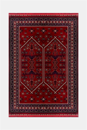 TALYA- Kırmızı / Lacivert - Sabit Ölçü- Oturma Odası,Salon - Robot Süpürgeye Uyumlu-Kolay Temizlenebilir