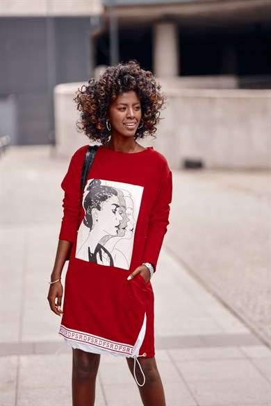 3D Baskılı Büzgü Detaylı Şık Mini Elbise Tunik 