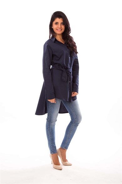 Arkası Uzun Belden Bağlamalı Salaş Kadın Gömlek