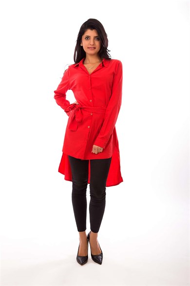 Arkası Uzun Belden Bağlamalı Salaş Kadın Gömlek