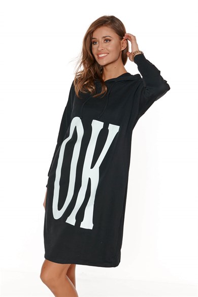 Baskılı Kapüşonlu Uzun Kadın Sweatshirt