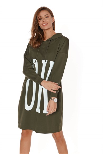 Baskılı Kapüşonlu Uzun Kadın Sweatshirt