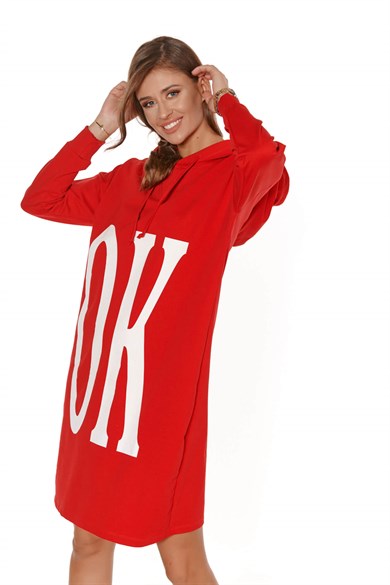 Baskılı Kapüşonlu Uzun Kadın Sweatshirt