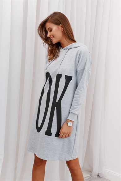 Baskılı Kapüşonlu Uzun Kadın Sweatshirt