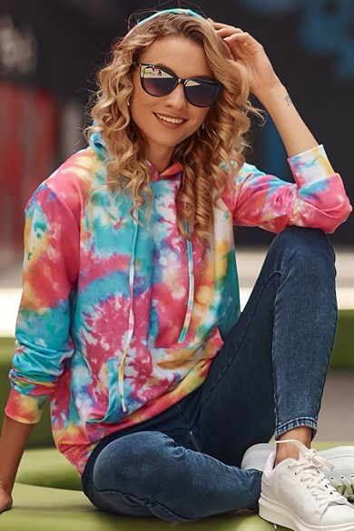 Batik Dijital Baskılı Kapüşonlu Kadın Sweatshirt
