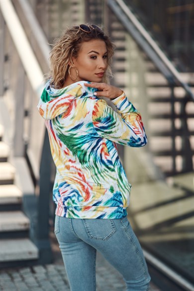 Batik Dijital Baskılı Kapüşonlu Kadın Sweatshirt