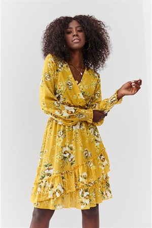 Beli Büzgü Detaylı Desenli Mini Elbise