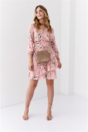 Beli Büzgü Detaylı Desenli Mini Elbise