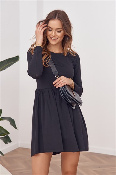 Bisiklet Yaka Belden Büzgülü Mini Elbise